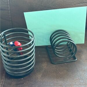 Black Spiral Pen Holder and Card/Letter Stand Set
